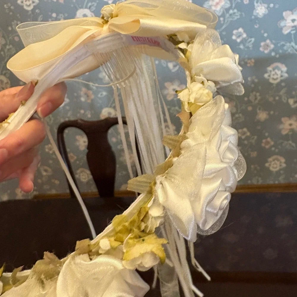 Kid's Dream Flower Girl‎ Headband Cream Floral Bow Comb Wedding First Communion